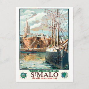 Cartão Postal Porto em Santo-Malo, França, viagens vintage