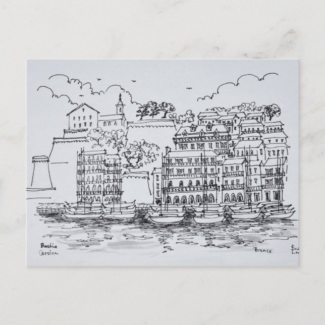 Cartão Postal Porto Fortificado de Bastia, Córsega, França (Frente)
