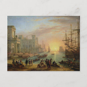 Cartão Postal Porto marítimo em Sunset por Claude Lorrain