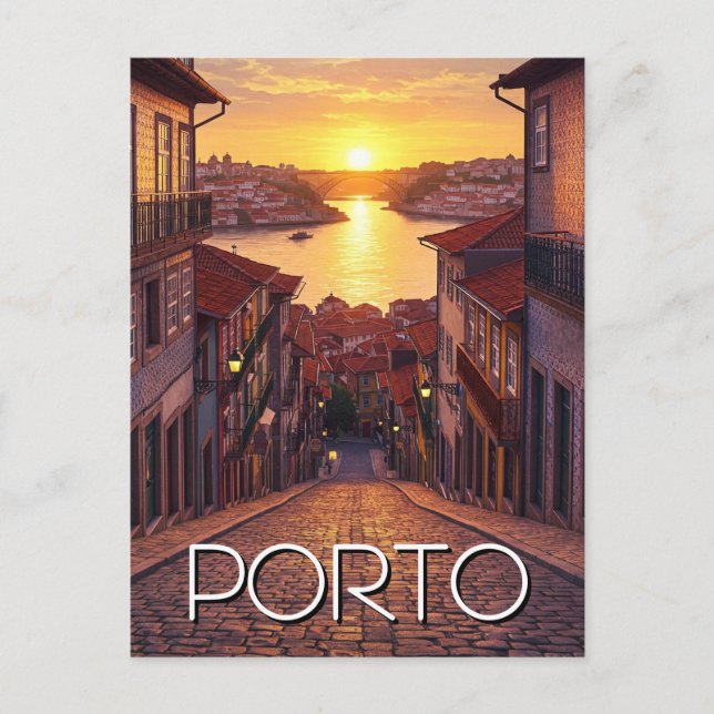 Cartão Postal Porto Portugal Viagem Sunset (Frente)