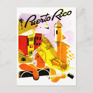 Cartão Postal Porto Rico, cidade de San Juan. guitarrista