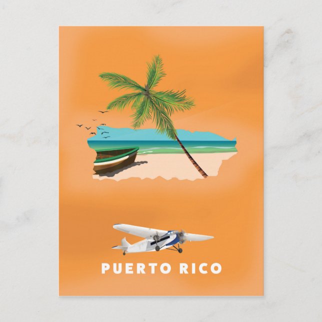 Cartão Postal Porto Rico ilustrou o poster de viagens do mapa. (Frente)