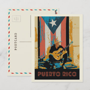 Cartão Postal Porto Rico, músico e bandeira Cartão-postal