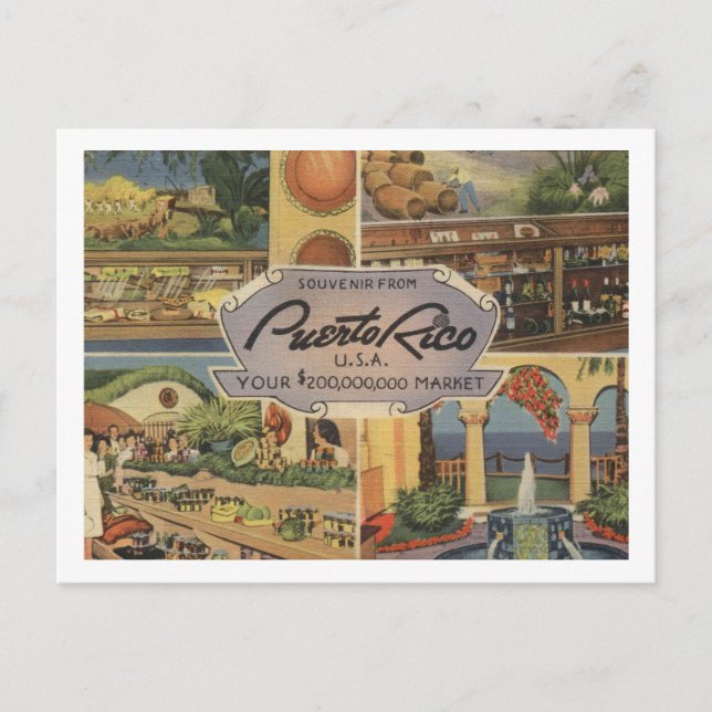 Cartão Postal Porto Rico Souvenir 1950 - Vintage (Frente)