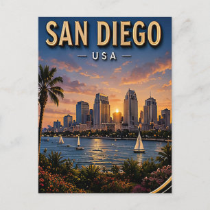 Cartão Postal Porto Turístico de San Diego e Horizonte Costeiro