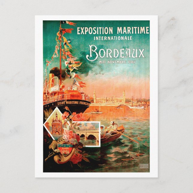 Cartão Postal Porto urbano de Bordéus, França, navio turístico,  (Frente)