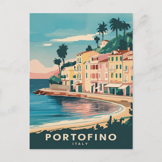 Cartão Postal Portofino Itália Viagem Watercolor (Frente)