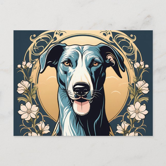 Cartão Postal Portraje Cão Floral Greyhound Art Nouveau (Frente)