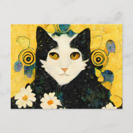 Cartão Postal Porträt einer Katze mit Blüten. Jugendstil.