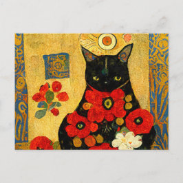 Cartão Postal Porträt einer schwarzen Katze im Jugendstil Design