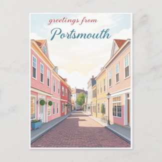 Cartão Postal Portsmouth, Nova Hampshire – Ruas Coloniais