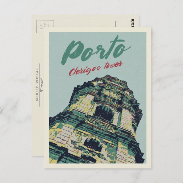 Cartão Postal Portugal, ilustração da Torre Porto Clerigos (Frente/Verso)