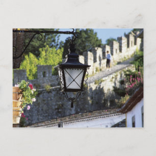 Cartão Postal Portugal, Obidos. Poste de iluminação de ferro e s