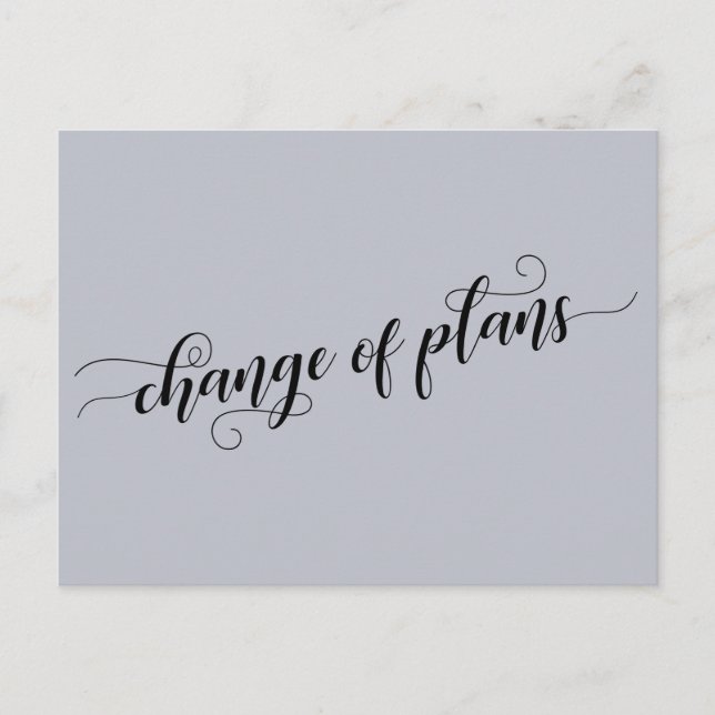 Cartão Postal Pós-casamento de Elegante Blue Change of Plan (Frente)