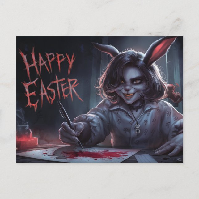 Cartão Postal Poscards Happy Easter Femme Lapin (Frente)