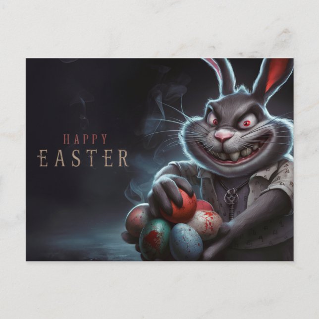Cartão Postal Poscards Happy Easter Lapin Oeuf Horror 02 (Frente)