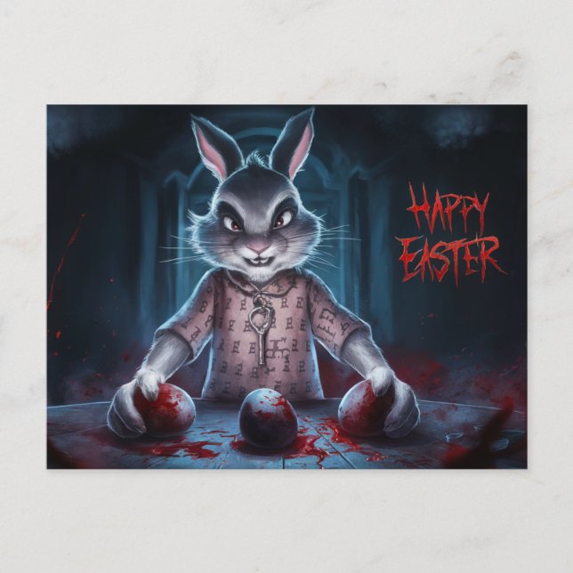 Cartão Postal Poscards Happy Easter Lapin Oeuf Horror 05 (Frente)