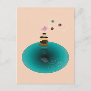 Cartão Postal pose de ioga, pássaro nas rochas