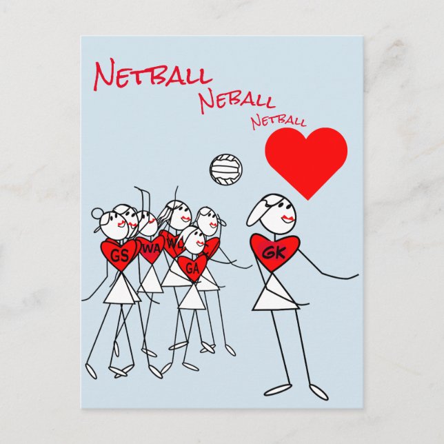 Cartão Postal Posições do Player Amor Posto de Clipart GK Netbal (Frente)