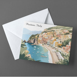 Cartão Postal Positano Antiga Itália Arte de Viagem da Costa Ama