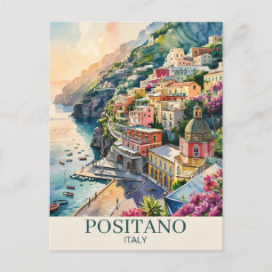 Cartão Postal Positano Itália Costa Amalfi Paisagem Aquarela