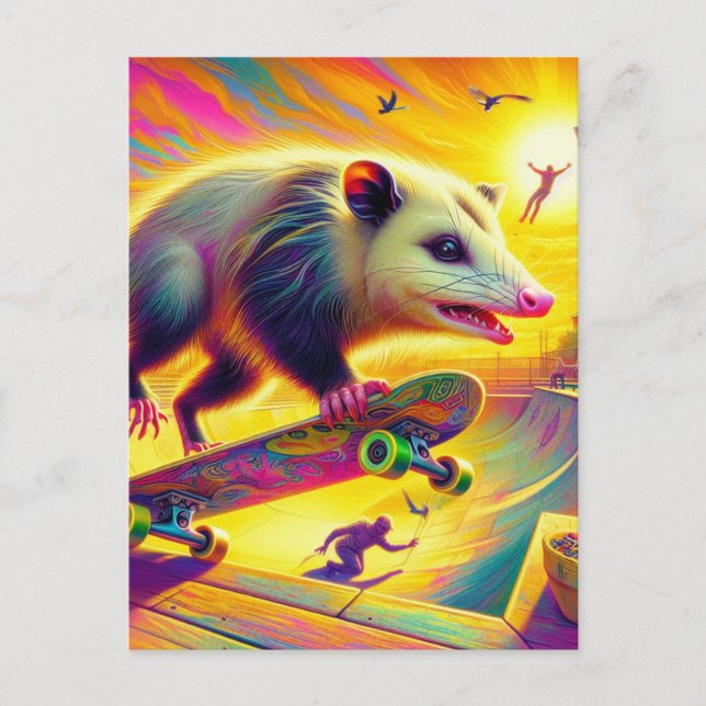 Cartão Postal Possum Adorável de Skate (Frente)