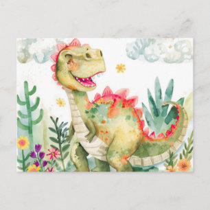Cartão Postal Postais Coloridos de Dinossauros em Aquarela