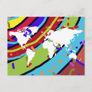 Cartão Postal postal com o mapa mundial em cores