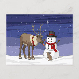 Cartão Postal Postal de Natal Feliz Homem de Neve & Rena Cute