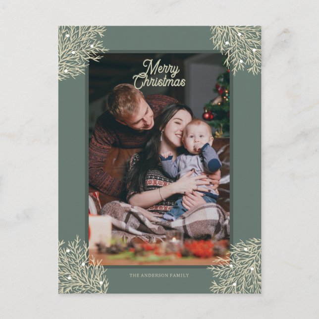 Cartão Postal Postal de Navidad ilustración hojas abeto verde (Frente)