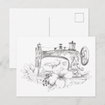 Postal máquina de coser vintage