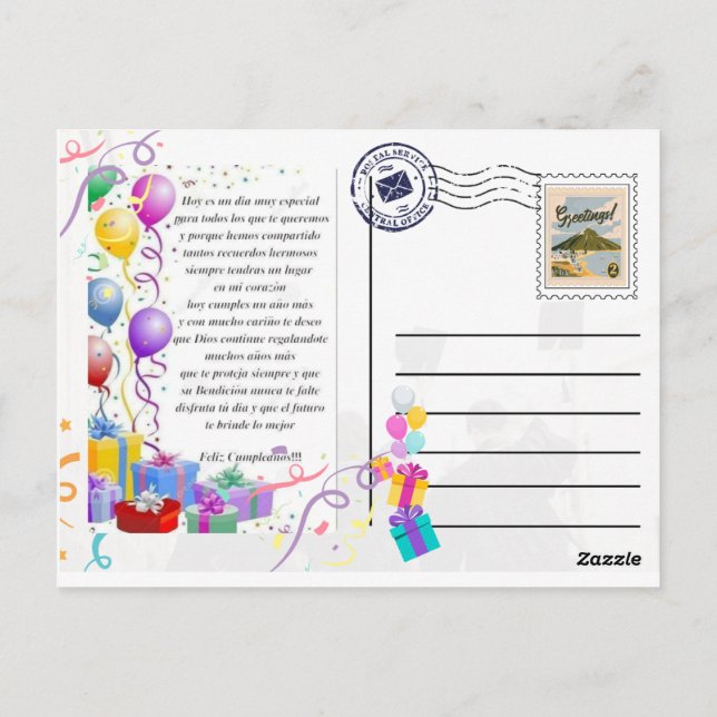 Cartão Postal postal para saludo de cumpleaños (Verso)