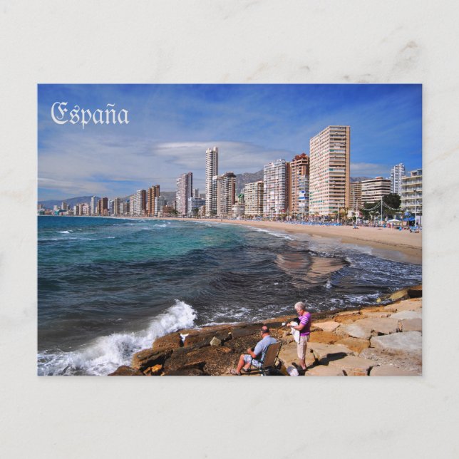 Cartão Postal postal playa de Benidorm en la ciudad de Alicante (Frente)