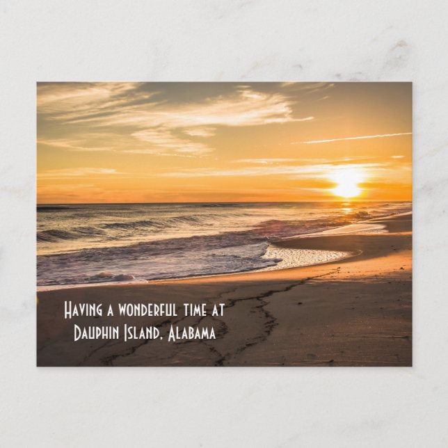 Cartão Postal Postcard Beach Sunset na Ilha Dauphin, Alabama (Frente)