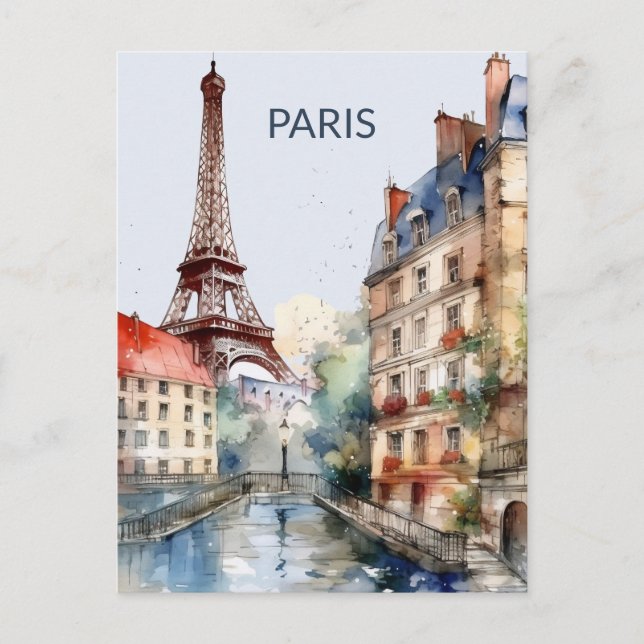 Cartão Postal POSTCARD Beautiful Watercolor of Paris Travel (Frente)