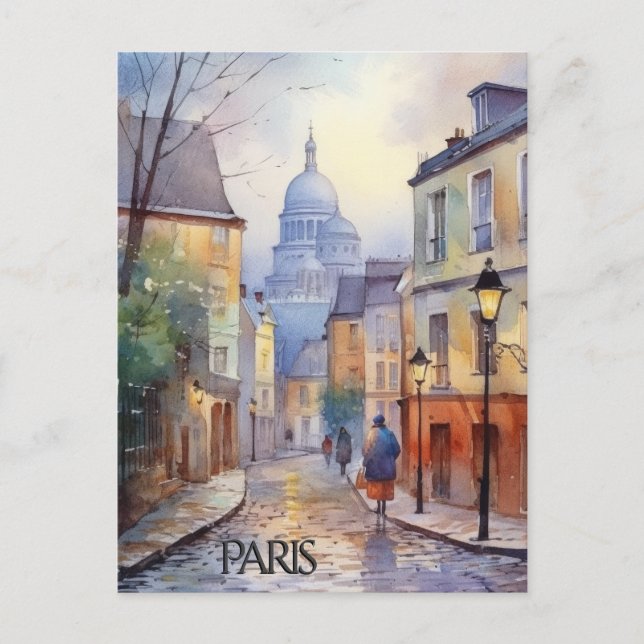 Cartão Postal POSTCARD Beautiful Watercolor of Paris Travel (Frente)
