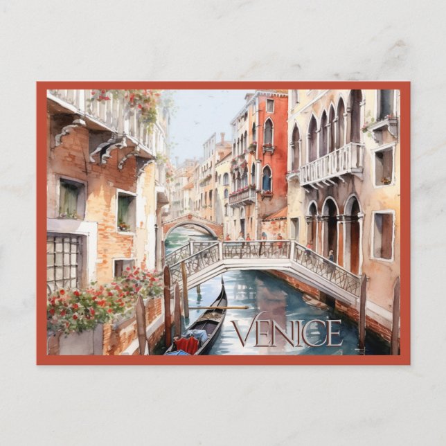 Cartão Postal POSTCARD Beautiful Watercolor of Venice Travel (Frente)