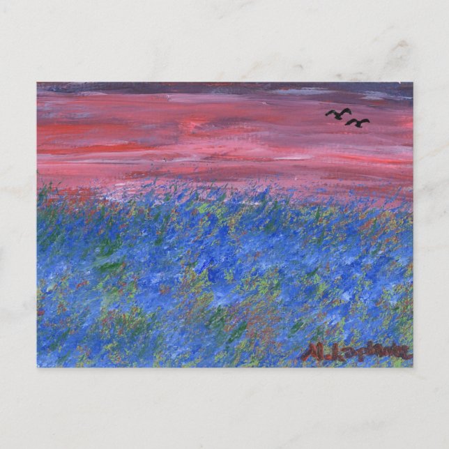 Cartão Postal Postcard, Blue Field at Sunset by M. Laplante (Frente)