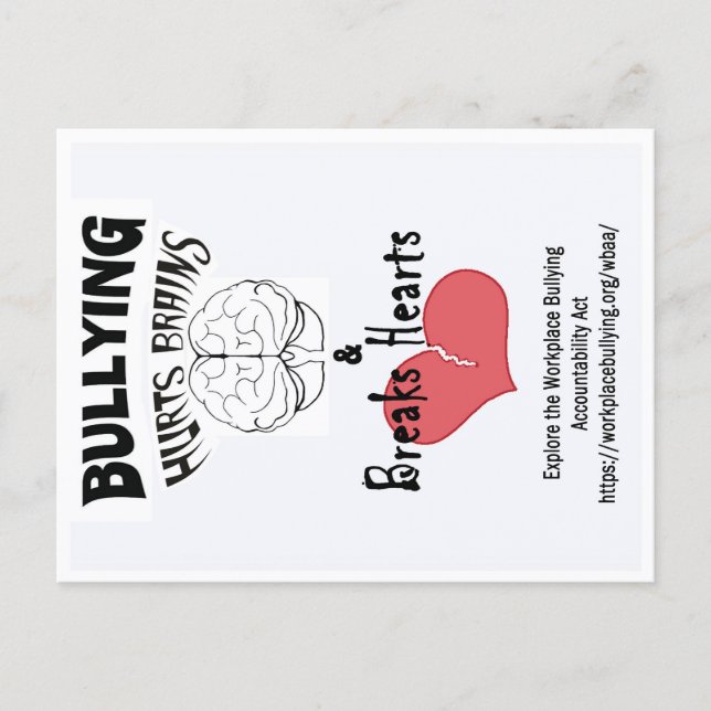 Cartão Postal Postcard-Bullying Hurts Brains & Breaks Hearts (Frente)