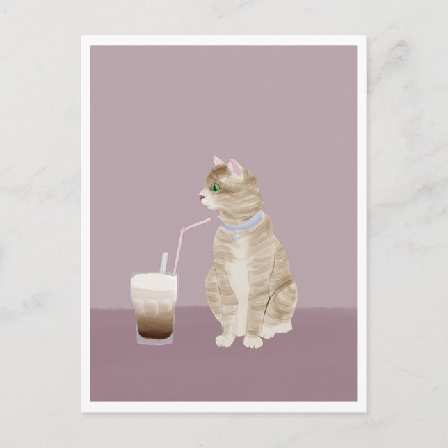 Cartão Postal Postcard - Cat with Coffee (Frente)