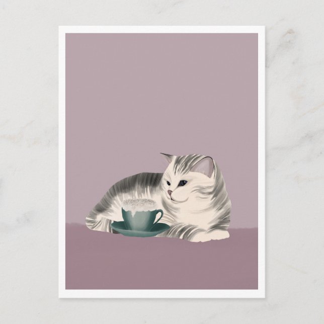 Cartão Postal Postcard - Cat with Coffee (Frente)