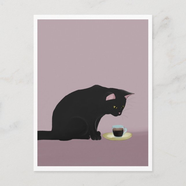 Cartão Postal Postcard - Cat with Coffee (Frente)