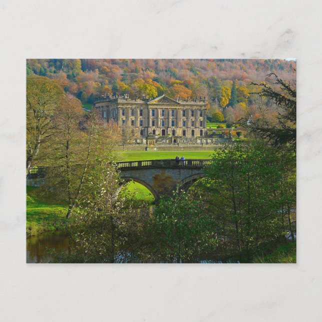 Cartão Postal Postcard Chatsworth House and Bridge, Inglaterra (Frente)