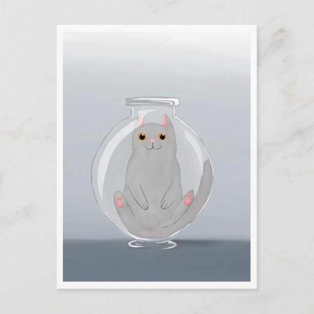 Cartão Postal Postcard - Cute Cat in Glass (Frente)