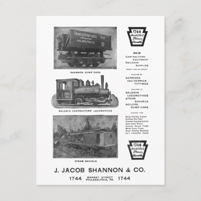 Cartão Postal PostCard do contratante da Locomotive Works Baldwi (Frente)