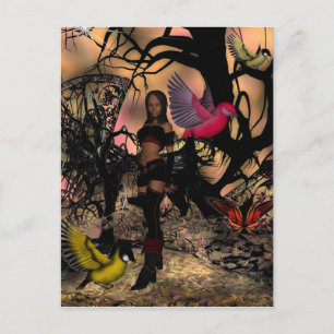 Cartão Postal Postcard Elf Girl Birds