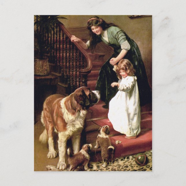 Cartão Postal Postcard:  Good Night - with St. Bernard (Frente)
