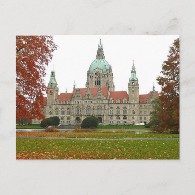 Cartão Postal Postcard Hannover Neues Rathaus Herbst, Alemanha (Frente)