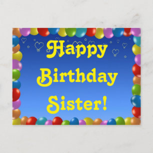 Cartão Postal Postcard Happy Birthday Sister