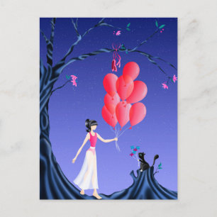 Cartão Postal Postcard Personalizado Bailarina e Gato Fofo no Cé